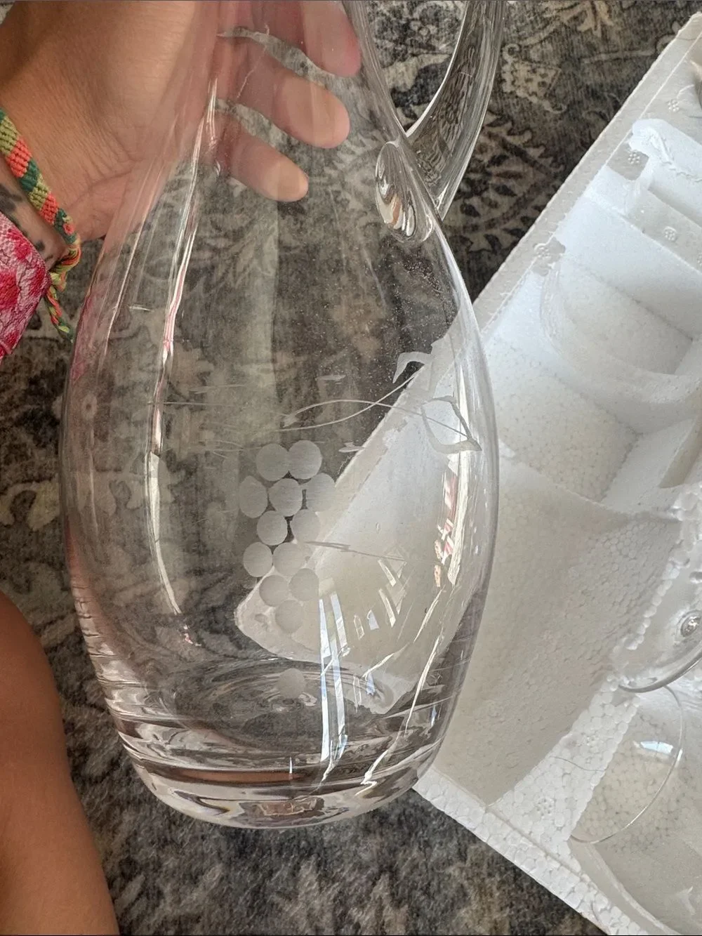 Crown Clear Etched 7-Piece Wine Glass and Decanter Set